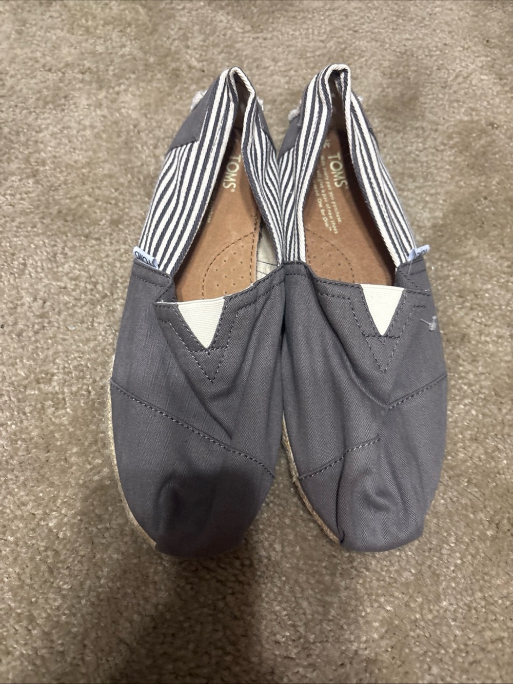 TOMS Gray Canvas Slip-On Loafers with Striped Lining